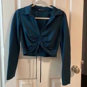 Zara Cropped Long Sleeve collared shirt